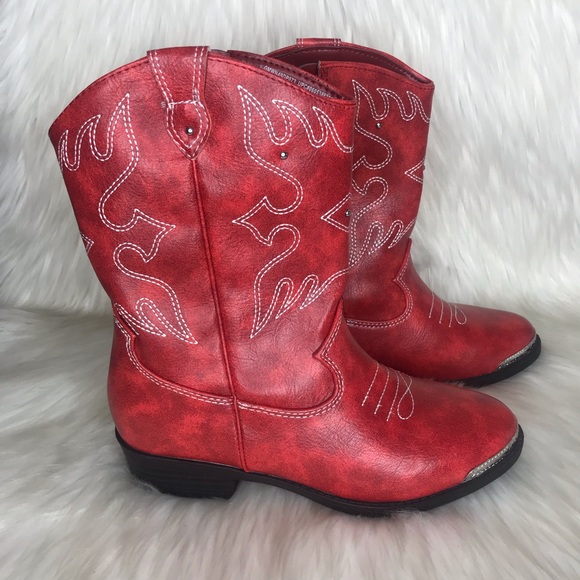Wonder Nation Red Cowboy Boot Slip On zip ups Size3 Faux  Leather - Picture 3 of 13